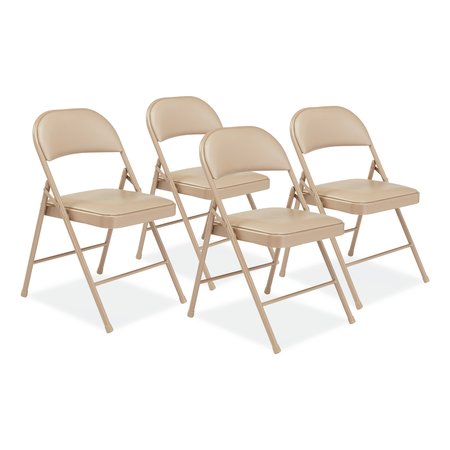 BASICS BY NPS 950 Series Vinyl Padded Steel Folding Chair, Supports Up to 250 lb, 17.75in. Seat Height, Beige, 4PK 951